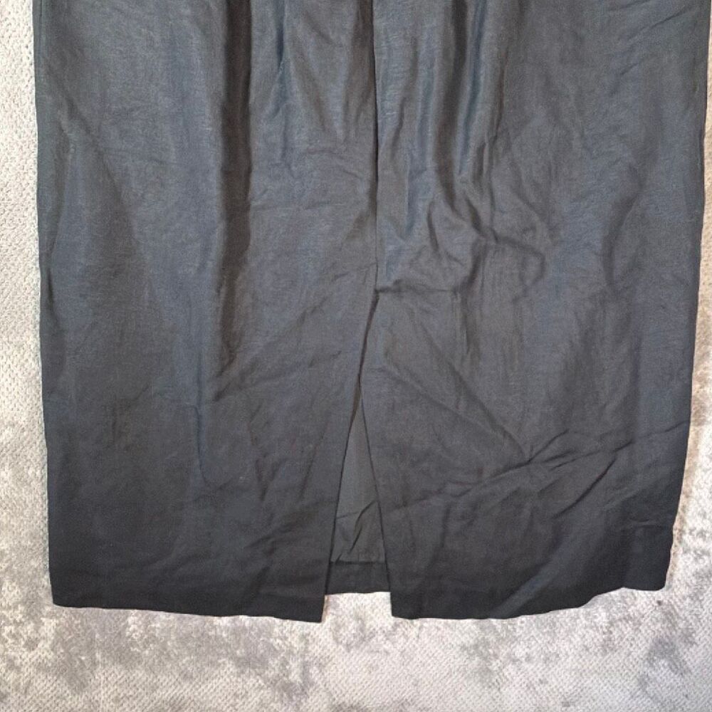Jessica London Sz 14 Black Linen Rayon Midi Skirt Elastic Waist Slit Lined Goth - Picture 10 of 11